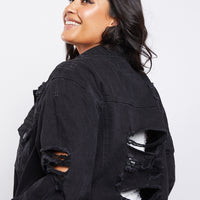 Curve Morgan Distressed Denim Jacket Plus Size Outerwear Black 1XL -2020AVE