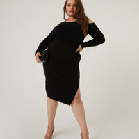 Curve Bodycon Skirt With Slit Plus Size Bottoms Black 1XL -2020AVE