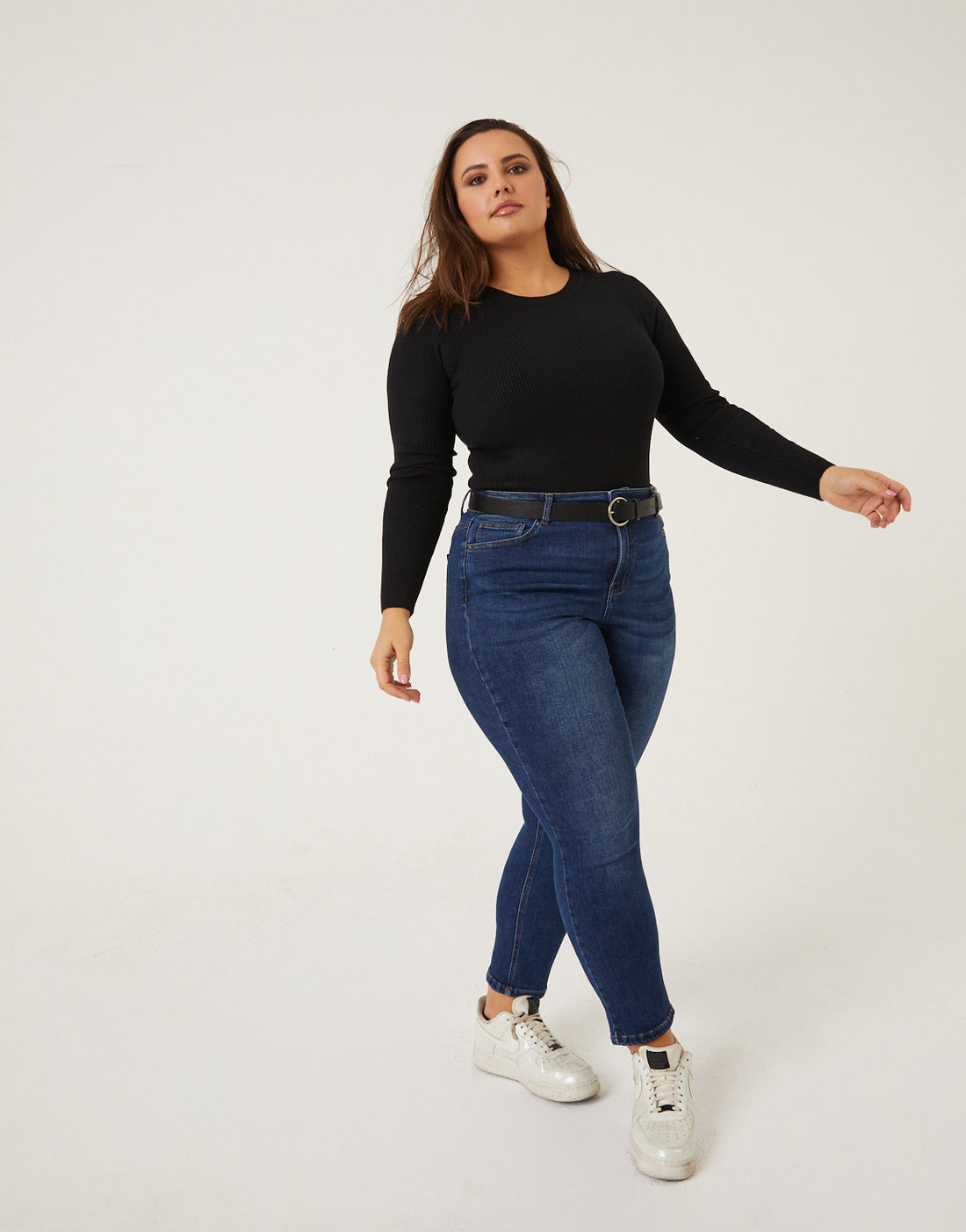 Curve Ribbed Long Sleeve Top Plus Size Tops -2020AVE