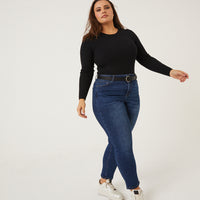 Curve Ribbed Long Sleeve Top Plus Size Tops -2020AVE