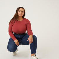 Curve Ribbed Long Sleeve Top Plus Size Tops Rust 1XL -2020AVE