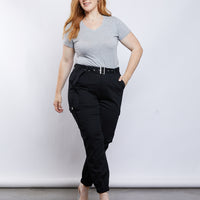 Curve Plain and Simple V-neck Tee Plus Size Tops -2020AVE