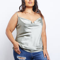 Curve Prima Donna Satin Tank Plus Size Tops Olive 1XL -2020AVE