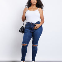 Curve Ripped Knee Skinny Jeans Plus Size Bottoms -2020AVE