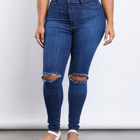 Curve Ripped Knee Skinny Jeans Plus Size Bottoms -2020AVE
