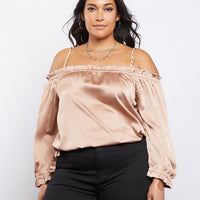 Curve Satin Ruffle Top Plus Size Tops Mauve 1XL -2020AVE