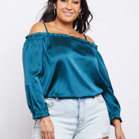 Curve Satin Ruffle Top Plus Size Tops Teal 1XL -2020AVE