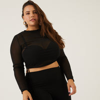 Curve Tied Sides Mesh Top Plus Size Tops -2020AVE
