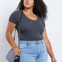 Curve Scoop Neck Tee Plus Size Tops Charcoal 3XL -2020AVE