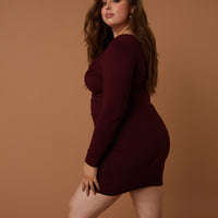 Curve Scrunch Front Dress Plus Size Dresses Burgundy 1XL -2020AVE