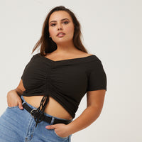 Curve Scrunched Up Tee Plus Size Tops -2020AVE