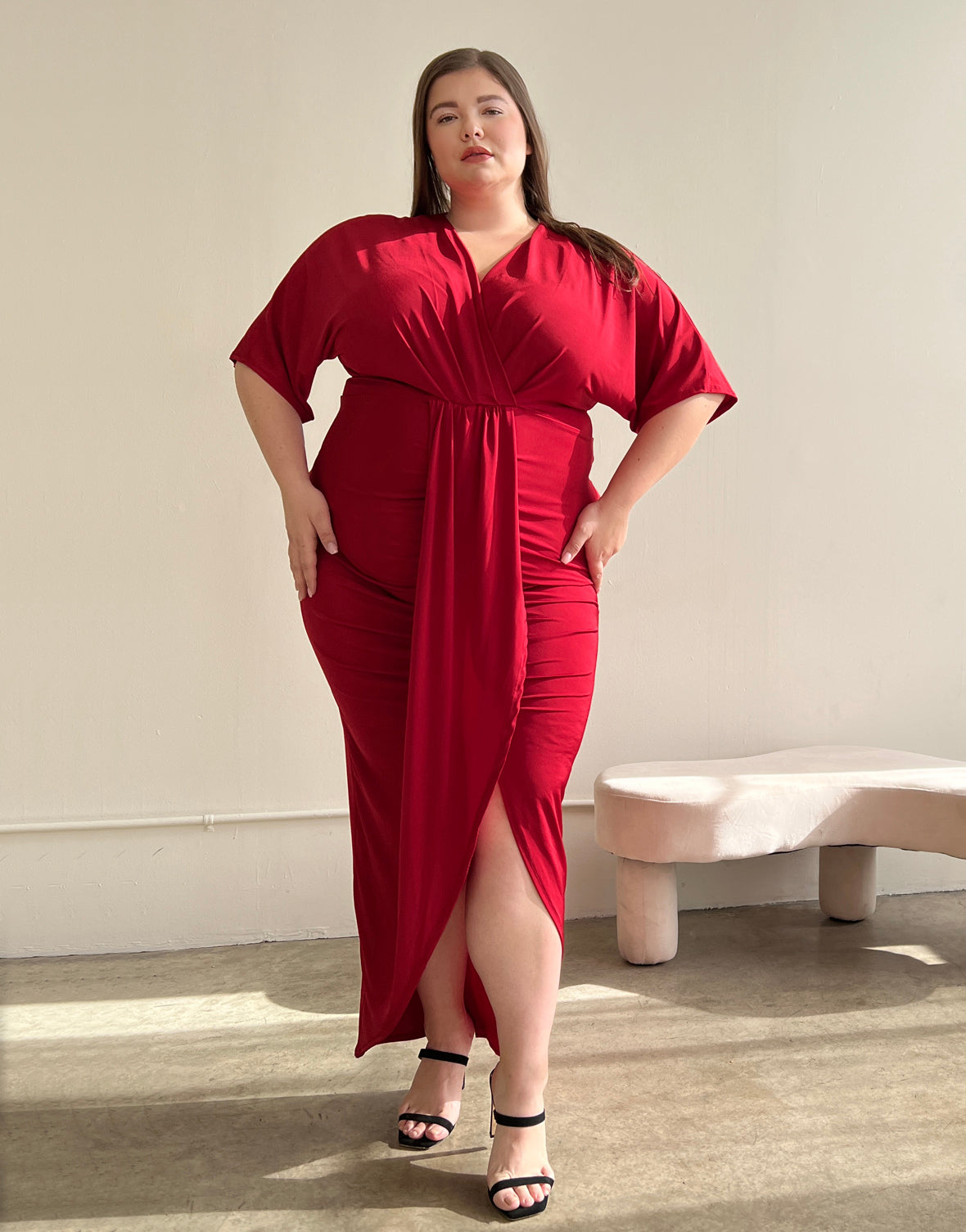 Plus Size Short Sleeve Gathered Midi Dress 2020AVE Plus Size Short Sleeve Gathered Midi Dress 2020AVE