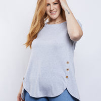 Curve Simple Button Up Tee Plus Size Tops -2020AVE