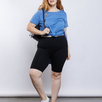 Curve Ribbed Bike Shorts Plus Size Bottoms Black 1XL/2XL -2020AVE