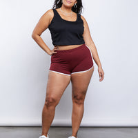 Curve Striped Sporty Shorts Plus Size Bottoms Wine 1XL -2020AVE