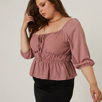 Curve Square Neck Gathered Top Plus Size Tops -2020AVE