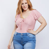 Curve Swiss Dot Top Plus Size Tops Pink 1XL -2020AVE