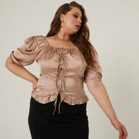 Curve Tie Detail Satin Blouse Plus Size Tops -2020AVE