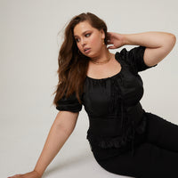 Curve Tie Detail Satin Blouse Plus Size Tops -2020AVE