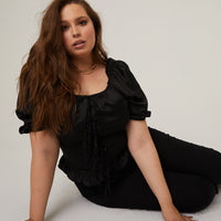 Curve Tie Detail Satin Blouse Plus Size Tops -2020AVE