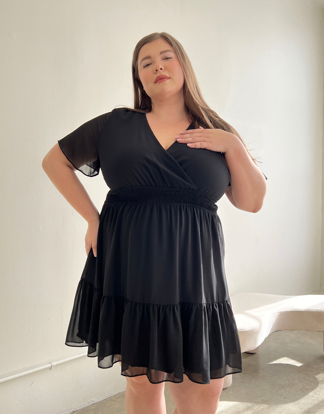 Plus Size Tiered Chiffon Sundress Plus Size Dresses Black 1XL -2020AVE