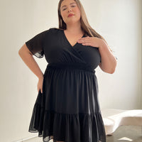 Plus Size Tiered Chiffon Sundress Plus Size Dresses Black 1XL -2020AVE