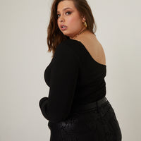 Curve One Shoulder Long Sleeve Top Plus Size Tops -2020AVE