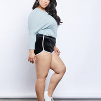 Curve Velvet Dolphin Shorts Plus Size Bottoms Black 1XL -2020AVE