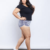 Curve Velvet Dolphin Shorts Plus Size Bottoms Gray 1XL -2020AVE