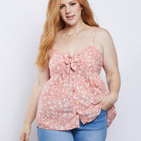 Curve Wildflower Meadows Tank Plus Size Tops Coral 1XL -2020AVE