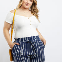 Curve Alice Pinstriped Shorts Plus Size Bottoms Navy 1XL -2020AVE