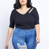 Curve Alisha Cut Out Shoulder Top Plus Size Tops Black 1XL -2020AVE