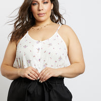 Curve All You Need Is Floral Tank Top Plus Size Tops Off White XL -2020AVE