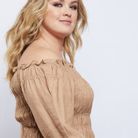 Curve Amy Smocked Long Sleeve Top Plus Size Tops -2020AVE
