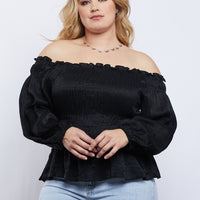 Curve Amy Smocked Long Sleeve Top Plus Size Tops -2020AVE