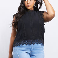 Curve Annabelle Lace Trim Top Plus Size Tops Black 1XL -2020AVE