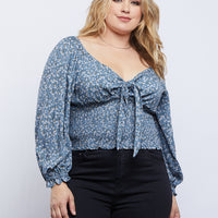 Curve Capulet Front Tie Top Plus Size Tops Light Blue 1XL -2020AVE