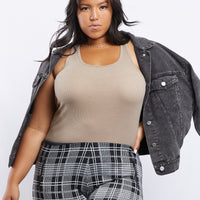 Curve Carly Ribbed Knit Tank Plus Size Tops Khaki XL -2020AVE