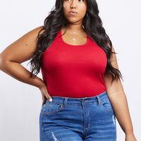 Curve Carly Ribbed Knit Tank Plus Size Tops Red XL -2020AVE