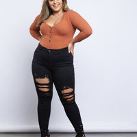 Curve Cassidy Distressed Jeans Plus Size Bottoms Black 1XL -2020AVE