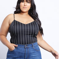 Curve Day Trip Striped Tank Plus Size Tops Black 1XL -2020AVE