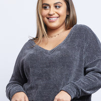 Curve Daydreamer Chenille V Neck Sweater Plus Size Tops -2020AVE