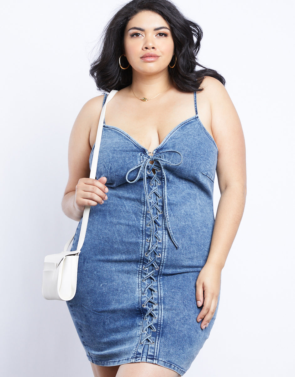 Plus Size Denim Dreams Lace Up Dress