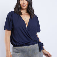 Curve Estelle Wrap Tee Plus Size Tops Navy 1XL -2020AVE