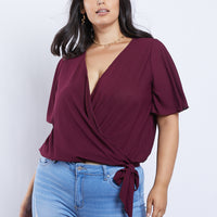 Curve Estelle Wrap Tee Plus Size Tops Burgundy 1XL -2020AVE