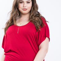 Curve Basic Everyday Top Plus Size Tops Red 1XL -2020AVE