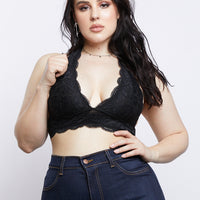 Curve Floral Halter Bralette Plus Size Intimates Black L/XL -2020AVE
