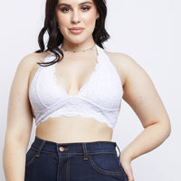 Curve Floral Halter Bralette Plus Size Intimates White L/XL -2020AVE