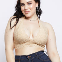 Curve Floral Halter Bralette Plus Size Intimates Tan L/XL -2020AVE