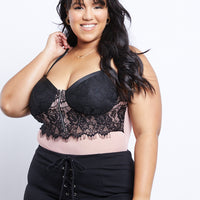 Curve Floral Lace Bodysuit Plus Size Tops Mauve 1XL -2020AVE